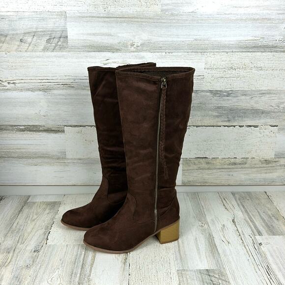Journee Collection Women’s 6 Sandra Brown Faux Suede Fur Lined Calf Boots New - Picture 1 of 10